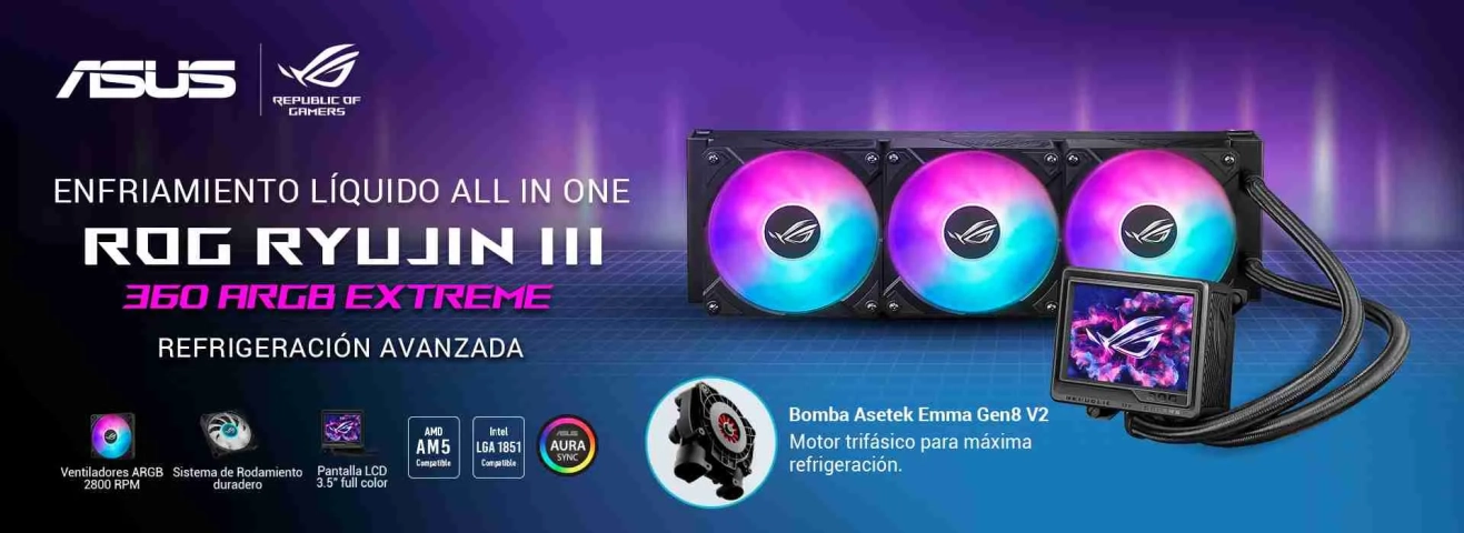 ASUS ROG Ryujin III 360 ARGB Extreme, refrigeración líquida. Arte original de marca.
