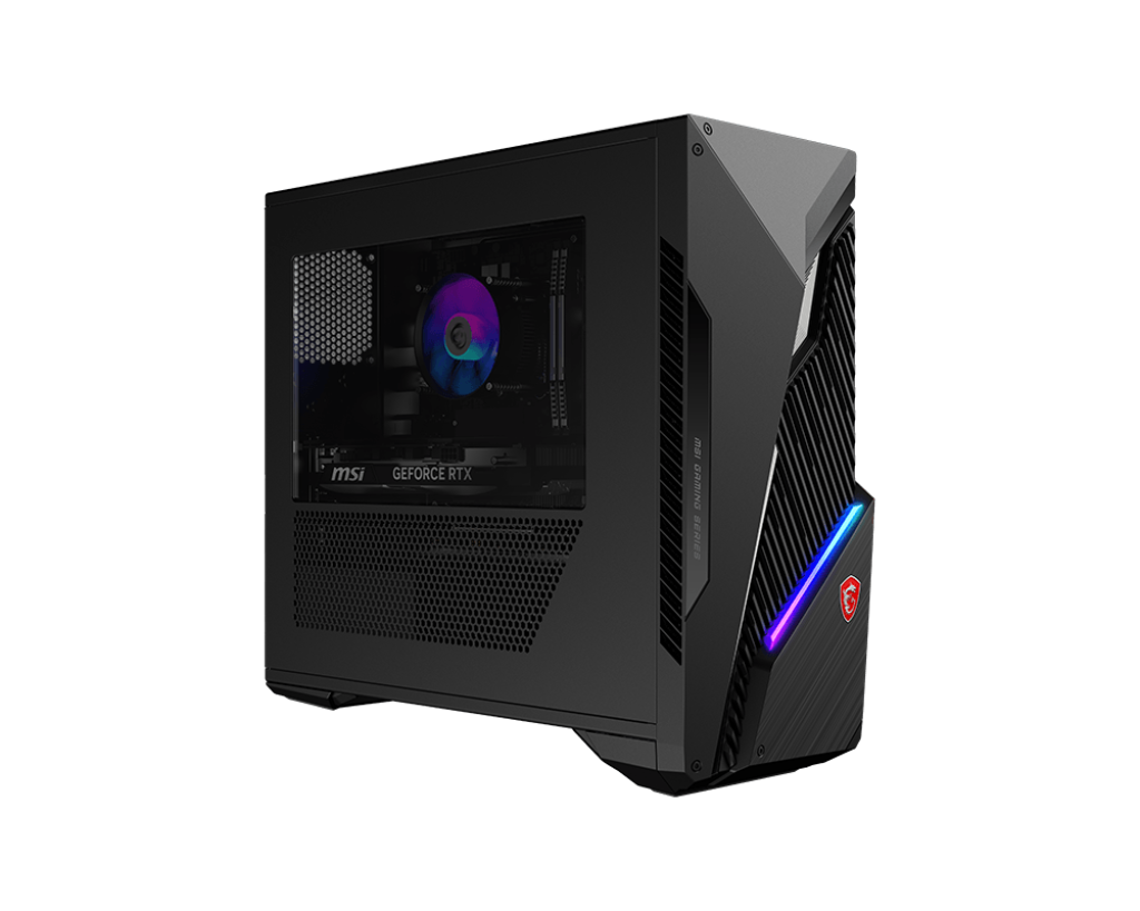 MSI MAG Infinite S3 negro, vista oficial frontal y lateral con ventana.