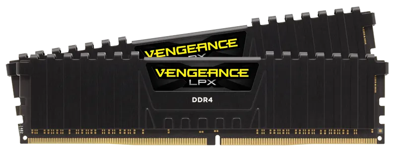 Dos módulos negros Corsair VENGEANCE LPX DDR4