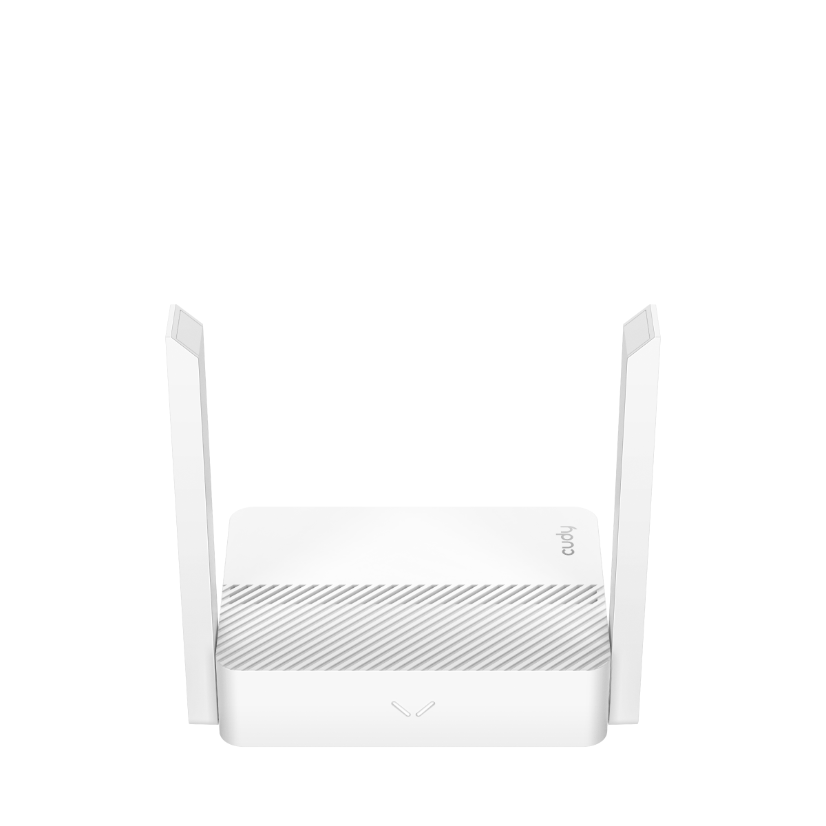 Router blanco Cudy WR300 de dos antenas, visto de frente.