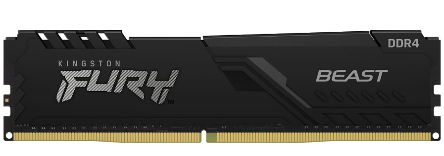 Vista de un módulo Kingston FURY Beast DDR4 negro, extraída de su ficha oficial. Imagen de familia; el kit KF432C16BBK2/16 contiene dos módulos.